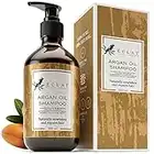 Champú de Aceite de Argán Orgánico - x5 MÁS ÁCIDOS GRASOS OMEGA 6 para un Cabello Más suave y Saludable con Aceite Nutritivo de Jojoba y de Almendras Dulces - 100% LIBRE DE CRUELDAD