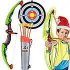 NIDUYONG Bow and Arrow for Kids 8-12, Archery Play Set with Luminous Bow, Toy Set with LED Light, Includes 6 Suction Cup Arrows, Target and Quiver, Indoor & Outdoor Toy for Children Boys & Girls 3-12