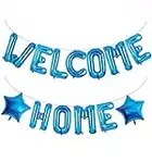 Elicola Welcome Home Letter Balloon Banner Bunting Happy New Home with Star Sequin Balloons for Home Baby Shower Family Party Decorations Blue