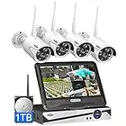 [10CH Expandable] Hiseeu Wireless Security Camera System with 10in LCD 2K Monitor, 4Pcs 3MP Outdoor Indoor Cameras with One-Way Audio, Waterproof, Motion Detect, 1TB HDD/Cloud Storage, Work with Alexa