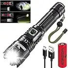 Shadowhawk Lampe Torche LED Ultra Puissante, 12000 Lumens Lampe de Poche Rechargeable, XHP70.2 Lampe Tactique, IP67 Étanche, 5 Modes USB Torche, pour Camping Randonnée Urgence