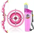 Visibee Bow and Arrow Set for Kids, Children Sport Shooting Archery Toys with Soft Sucker, Arrow and Target Set, Archery set for Boys and Girls (Pink)