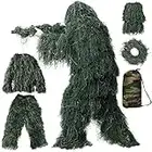 Ghillie Suit,3D Lightweight Woodland Camo Outdoor Clothing Forest Grass Hunting Full Apparel Jungle Outfit 4-Piece + Bag for Hunters Military Bowhunting Sniper Airsoft Paintball Halloween