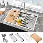 25 Inch Drop In Kitchen Sink Workstation-Hovheir 25x20x10 Stainless Steel Topmount Kitchen Sink 16 Gauge Single Bowl Kitchen Sink with Cutting Board