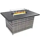 Best Choice Products 52in 50,000 BTU Outdoor Wicker Patio Propane Gas Fire Pit Table w/Aluminum Tabletop, Glass Wind Guard, Clear Glass Rocks, Cover, Slide Out Tank Holder, and Lid - Gray