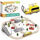 Train en Bois,Train Electrique et Véhicules & Rails Pack(74 pcs)-Convient à Compatible avec Thomas Compatible avec Brio Compatible avec Chuggington et d'autres grandes marques, garçons et filles