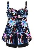 DANIFY Plus Size Swimsuit for Women Tankini Swimdress Tummy Control Swimwear Cover up Swim Dress Two Piece Bathing Suit, Hs30, 26