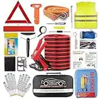 CYECTTR Car Roadside Emergency Kit,Auto Vehicle Truck Safety Emergency Road Side Assistance Kits with Jumper Cables,Safety Hammer,Reflective Warning Triangle,Tire Pressure Gauge,Tow Rope,etc