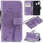 Zchen Funda Samsung Galaxy A40, Funda Piel con Tapa Suave TPU y Cuero de PU Tipo Libro Billetera Resistente a los Golpes Carcasa para Samsung Galaxy A40 (Gato-Morado)