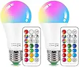 HYDONG LED Lampe E27 RGB Farbwechsel Glühbirne 10W Dimmbar Lampen mit Fernbedienung, 12 Farbige + Kaltweiss LED Birnen für Deko Schlafzimmer - 2er