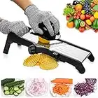 VEKAYA Mandoline Food Slicer, Mandoline Slicer for Kitchen, Vegetable Chopper with Waffle Fry Cutter & Cut-Resistant Gloves, Adjustable Vegetable Slicer, Mandolin French Fry Cutter for Potato (Black)