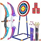 INNOCHEER Kids Bow and Arrow Set with Stand Target, Light Up Archery Toy Kit with 2 Bows, 12 Arrows, 2 Quivers, 3 Foam Targets and 1 Stand Target for Kids Christmas Birthday Indoor Outdoor Play 6-12