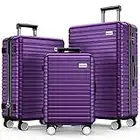 BEOW Expandable Luggage Sets Clearance 3 Piece Hardshell Lightweight PC+ABS Suitcase Spinner Wheels TSA Lock Purple