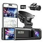 REDTIGER Dash Cam Front Rear, 4K/2.5K Full HD Dash Camera for Cars, Free 32GB SD Card, Built-in Wi-Fi GPS, 3.18” IPS Screen, Night Vision, 170°Wide Angle, WDR, 24H Parking Mode