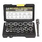 LSLANSOON 3/8'' Drive Impact Bolt Nut Extractor Set, 13 Pcs Lug Nut Remover Kit 1/4''-3/4'' Twist Socket Tool Set with a 1/4'' Hex Drive to 3/8'' Socket Adapter (LY-1111)