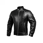 HWK Leather Motorcycle Jacket with Armor for Men, Cafe Racer Genuine Leather Jacket for Weather Resistant Enduro Motocross, Motorbike Riding, Easy Adjust Men's Motorcycle Jacket, Large