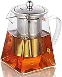 Glass Teapot with Removable Infuser & Handle, Borosilicate Glass Tea Pots Tea Pot for Stove, Teapot with Stainless Steel Strainer (950ml)