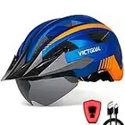 VICTGOAL Fahrradhelm Herren Damen MTB Helm mit Abnehmbarer Magnetische Schutzbrille Visier Atmungsaktiv mit 21 Belüftungskanäle Radhelm Einstellbare Fahrradhelme (XL: 59-63cm, Blau)