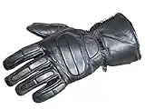 Men’s Winter Gauntlet Motorcycle Gloves, 100% Natural Sheep Leather, Thinsulate Thermal Heated Lining, Full Windproof Cold Weather Water Resistant, Reinforced Warm Biker Driving Glove Black L