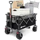 Hikenture Wagon Cart Foldable with Cargo Net, Big Wheels Folding Wagon, 200L Enlarged Capacity Beach Wagon for Sand, Heavy Duty Collapsible Wagon, Portable Utility Foldable Garden Cart for Outdoor