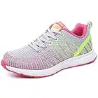 PAMRAY Women Running Shoes Tennis Sports Athletic Gym Walking Jogging Mesh Lightweight Sneakers Multicolor-Grey 37