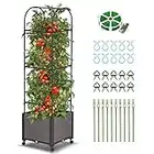 DoCred Raised Garden Bed Planter Box with Wheels, Tomato Cage Planter Raised Garden Bed with Trellis for Climbing Vegetables Plants Tomato Cage, Indoor Outdoor Use