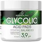 Glycolic Acid Resurfacing Pads for Face and Body - 5% Exfoliating Facial Peel - Vitamins B5 C E, Green Tea - Glycolic Acid Face Wash – 60 Pre-Moistened Cotton Pads for Face Cleansing and Peeling