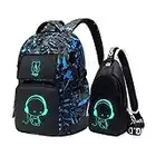 Asge School Bags for Teenage Boys Camo Casual Backpacks Luminous Unisex Kids Rucksack Travel Canvas Daypack College Bookbag Waterproof Lightweight Student Back Pack Sling Shoulder Backpacks Set