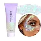 Prreal Body Glitter gel 50g, Mermaid Sequins Chunky Glitter Liquid Gel kit, Long-Lasting Glitter Sequins Chunky Powder Gel For Festival Masquerade Birthday Makeup#White