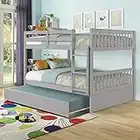 Full Over Full Bunk Bed with Trundle, Convertible to 2 Full Size Platform Bed, Full Size Bunk Bed with Ladder and Safety Rails for Kids, Teens, Adults, Grey