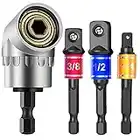 CIGOTU Impact Grade Power Hand Tools Driver Sockets Adapter Extension Set, 3Pcs 1/4 3/8 1/2" Hex Shank Drill Nut Driver Bit Set + 105 Degree Right Angle Driver Extension Screwdriver Drill Attachment