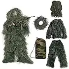 Ghillie Suit 3D Lightweight Woodland Camo Outdoor Clothing Forest Grass Adults Kids Hunting Jungle 4-Piece + Bag for Men Military Bowhunting Sniper Airsoft Paintball Halloween (Small for Children)