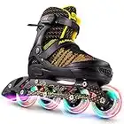 PAPAISON Fly Knitting Upper Adjustable Illuminating Inline Skates for Boys and Girls with Full Light up Wheels, Beginner Roller Skates for Kids Youth Women and Men