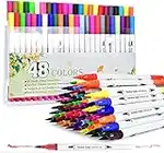 PACETAP 48 Colors Coloring Markers, Dual Tip Watercolor Brush Pen with 0.4mm Fine Liner Tip and Bold Highlighter Brush, Perfect for Lettering Calligraphy Bullet Journaling Painting, Kids & Adults