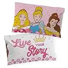 Jay Franco Disney Princess Live Your Story Glow in The Dark 2 Pack Reversible Pillowcases Features Princess Aurora, Belle, & Cinderella - Double-Sided Kids Super Soft Bedding