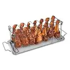 Navaris Soporte para Muslos y alitas de Pollo - Apoyo de Acero Inoxidable para Piezas de Pollo - Accesorio de Parrilla Barbacoa y Horno con Bandeja de Goteo