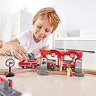 Hape Busy City Train Rail Set , Complete City-Themed Wooden Rail Toy Set for Toddlers with Passenger Train, Freight Train, Station, Play Figurines and More