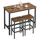 VASAGLE Bar Table Set, with 2 Bar Stools, Dining table set, Kitchen Counter with Bar Chairs, Industrial, Living Room, Party Room, Rustic Brown and Black ULBT15X