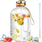 Hommie 3.8 Litre Gallon Water Bottle with Time Markings&Straw, Leakproof 100% BPA Free Large Water Bottle with Wide Mouth for Ice Cubes, Big Water Bottle for Sports, Gym, Office