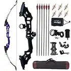 Knixxo Archery 51" Takedown Recurve Bow and Arrows Set for Adults,Right Hand Practice Kit with 6pcs Real Feather Carbon Arrows for Beginner(Purple, 40)