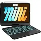 Earto iPad Mini 6 Hülle mit Tastatur, Smart Trackpad, 7 Farben Tastatur mit Hintergrundbeleuchtung, 360° drehbar, Kompatibel mit iPad Mini 6. Generation 8,3 Zoll 2021, QWERTZ Layout, Schwarz