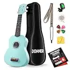 Donner Soprano Ukulele for Beginner 21 Inch Matte Ukelele Starter Bundle Kit with Free Online Lessons Bag Strap String Tuner Picks Cloth (Blue)