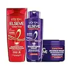 L'Oréal Paris - Routine de Soins Déjaunisseurs pour Cheveux Méchés, Blonds/Blancs - Neutralisation des Reflets Indésirables - 3 Produits - Shampooing, Shampooing Violet et Masque - Elsève Color-Vive