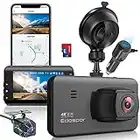 Edospor 4K Dash Cam Front and Rear Built in WiFi GPS Dash Camera for Cars 3'' IPS Screen with 64GB SD Card,170°Wide Angle,WDR,Night Vision,Parking Monitor,Support 256GB Max,Front 4K/2.5K Rear 1080P