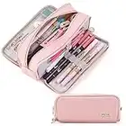 CICIMELON Large Capacity Pencil Case 3 Compartment Pouch Pen Bag for School Teen Girl Boy Men Women (Pink)