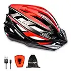 Shinmax Casco da Bici con Luce LED USB di Sicurezza, Visiera Staccabile Regolabile Certificata CE Casco da Bici da Montagna Strada Unisex Casco da Bicicletta super leggero Casco Bici Adulti con Zaino