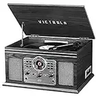 Victrola Nostalgic 6-in-1 Bluetooth Record Player & Multimedia Center with Built-in Speakers - 3-Speed Turntable, CD & Cassette Player, AM/FM Radio | Wireless Music Streaming | Grey | wood