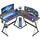 Bestier L Shaped Gaming Desk Computer Desk with LED Lights Monitor Stand 130CM Corner Desk with Cup Holder Headset Hook Ergonomic for Home Office Small Space