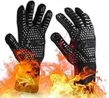 OrgaWise BBQ Gloves Heat Resistant Oven Mitts Proof Up to 1472℉/800℃ Non-Slip BBQ Accessories Oven Gloves Set for Barbecue, Cooking, Baking (Black -13.6 * 3.9inch)