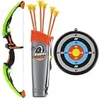 Bow and Arrow Set for Kids -Green Light Up Archery Toy Set -Includes 6 Suction Cup Arrows, Target & Quiver - for Boys & Girls Ages 3-12 Years Old